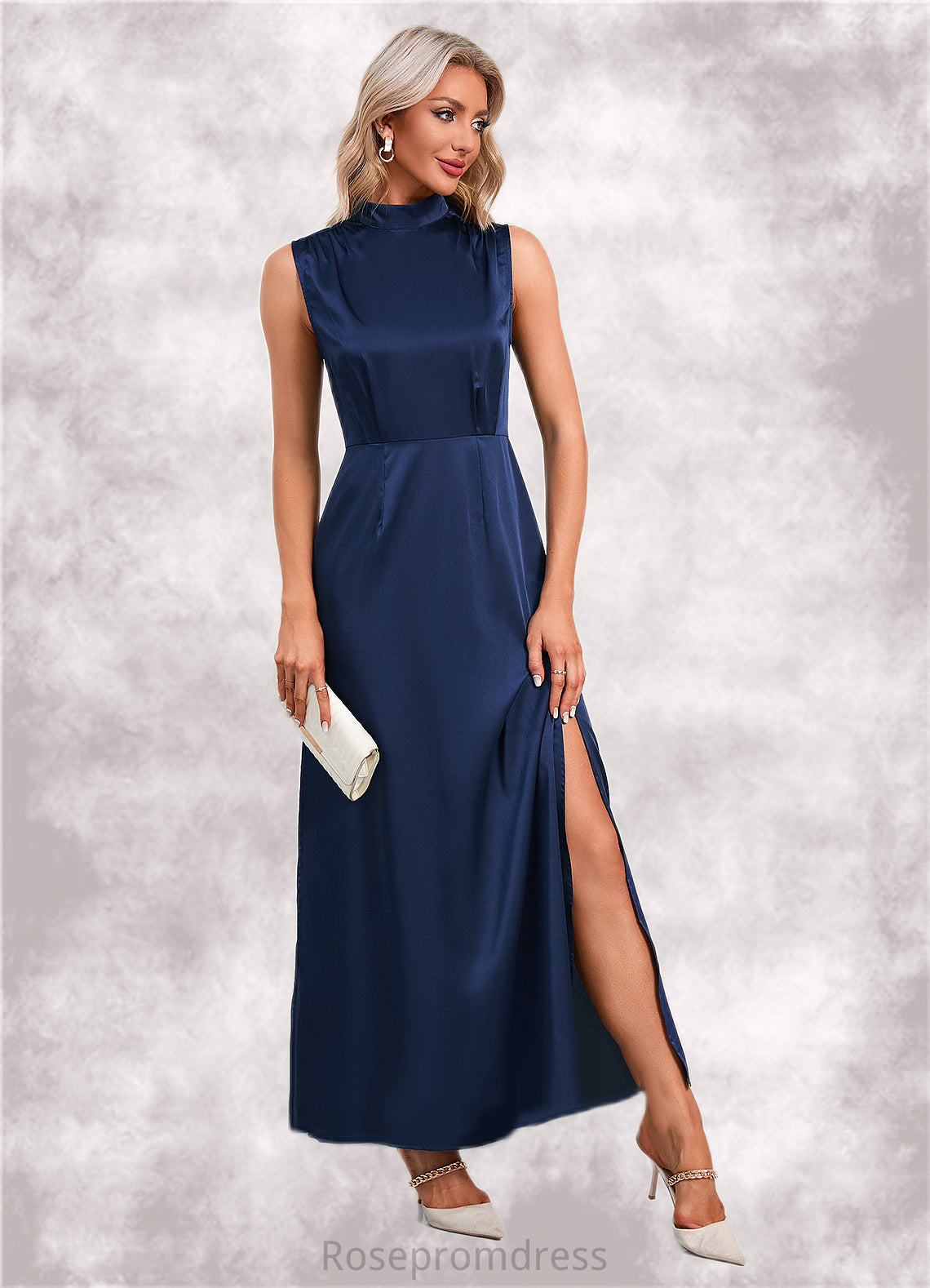 Pancy High Neck Elegant A-line Satin Maxi Dresses SRSP0022520