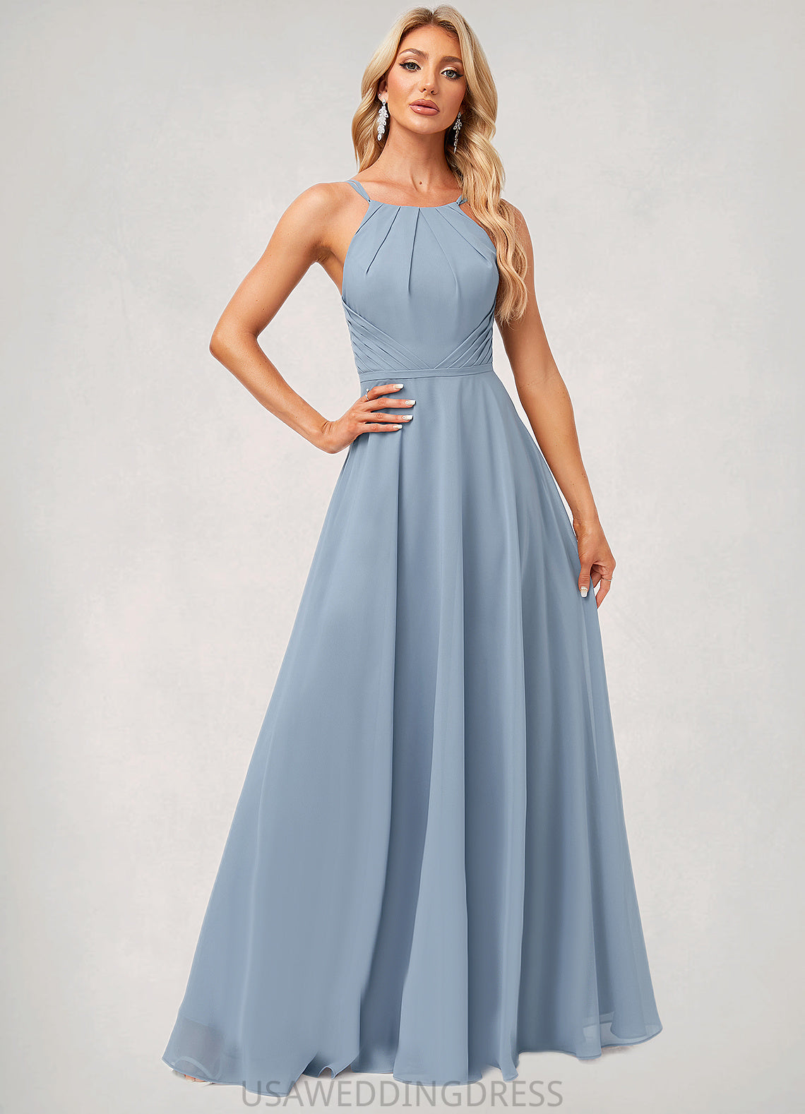 Aryanna A-line Halter Floor-Length Chiffon Bridesmaid Dress DSP0022575