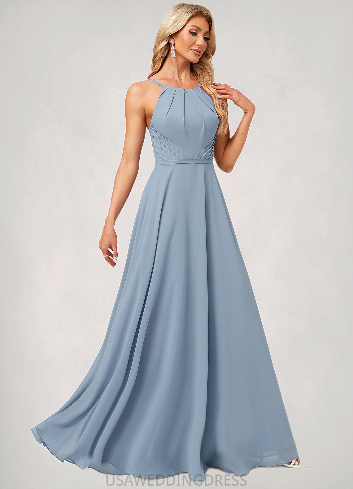 Aryanna A-line Halter Floor-Length Chiffon Bridesmaid Dress DSP0022575