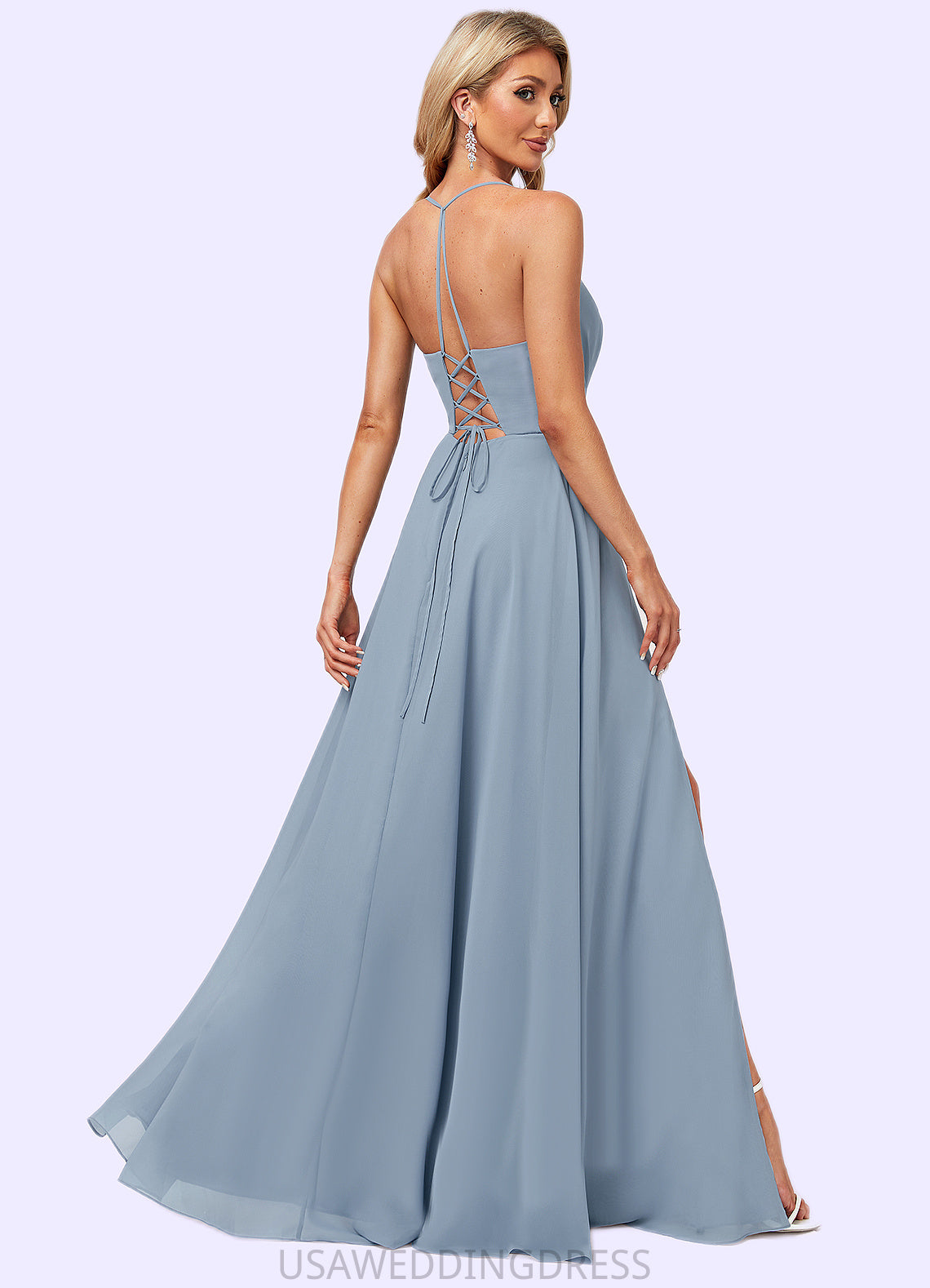 Regina A-line V-Neck Floor-Length Chiffon Bridesmaid Dress DSP0022577