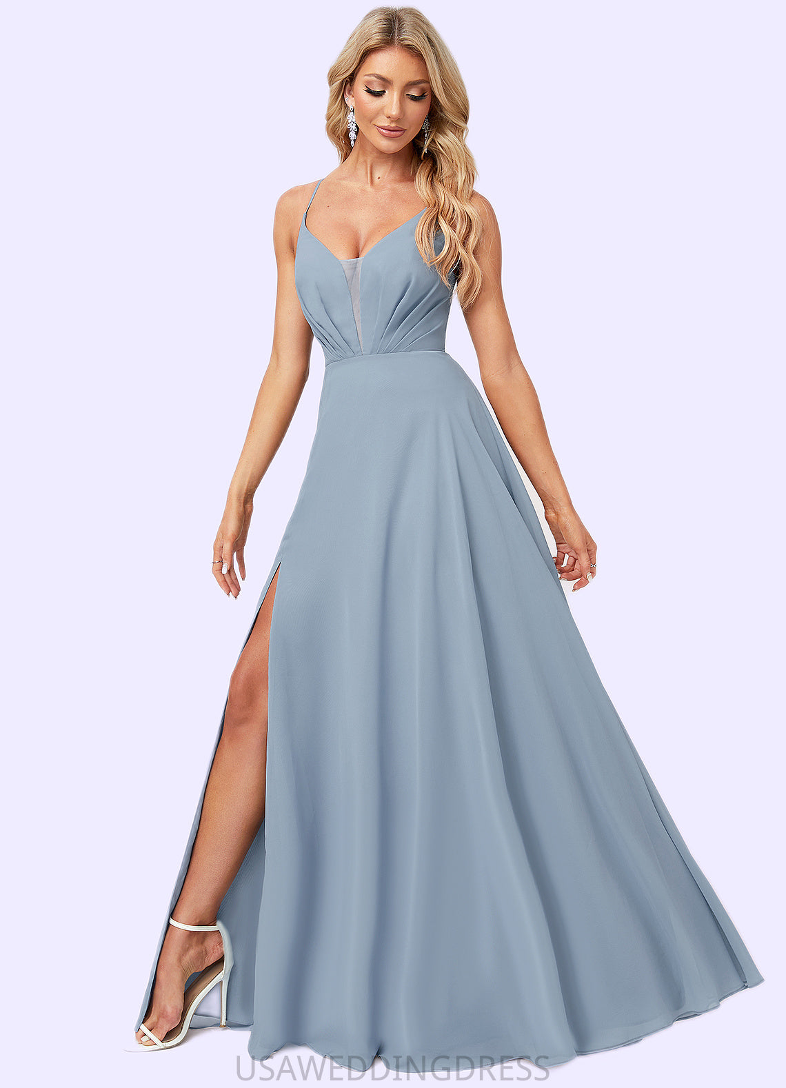 Regina A-line V-Neck Floor-Length Chiffon Bridesmaid Dress DSP0022577