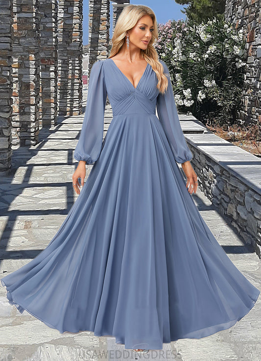 Alanna A-line V-Neck Floor-Length Chiffon Bridesmaid Dress DSP0022579