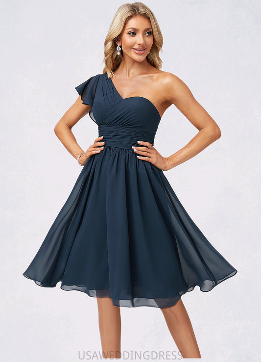 Mina A-line One Shoulder Knee-Length Chiffon Bridesmaid Dress With Ruffle DSP0022583