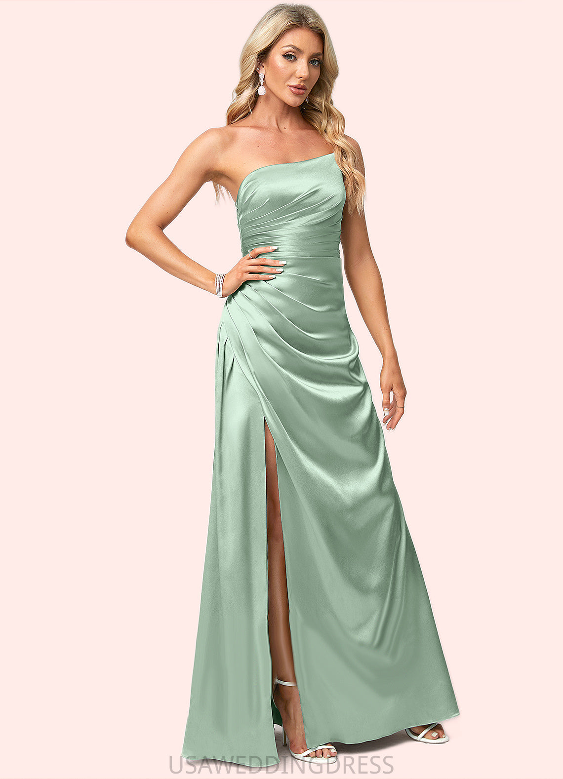 Madeline A-line One Shoulder Asymmetrical Stretch Satin Bridesmaid Dress DSP0022585