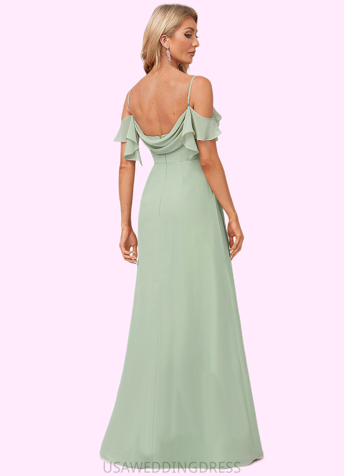 Annie A-line Cold Shoulder Floor-Length Chiffon Bridesmaid Dress With Ruffle DSP0022586