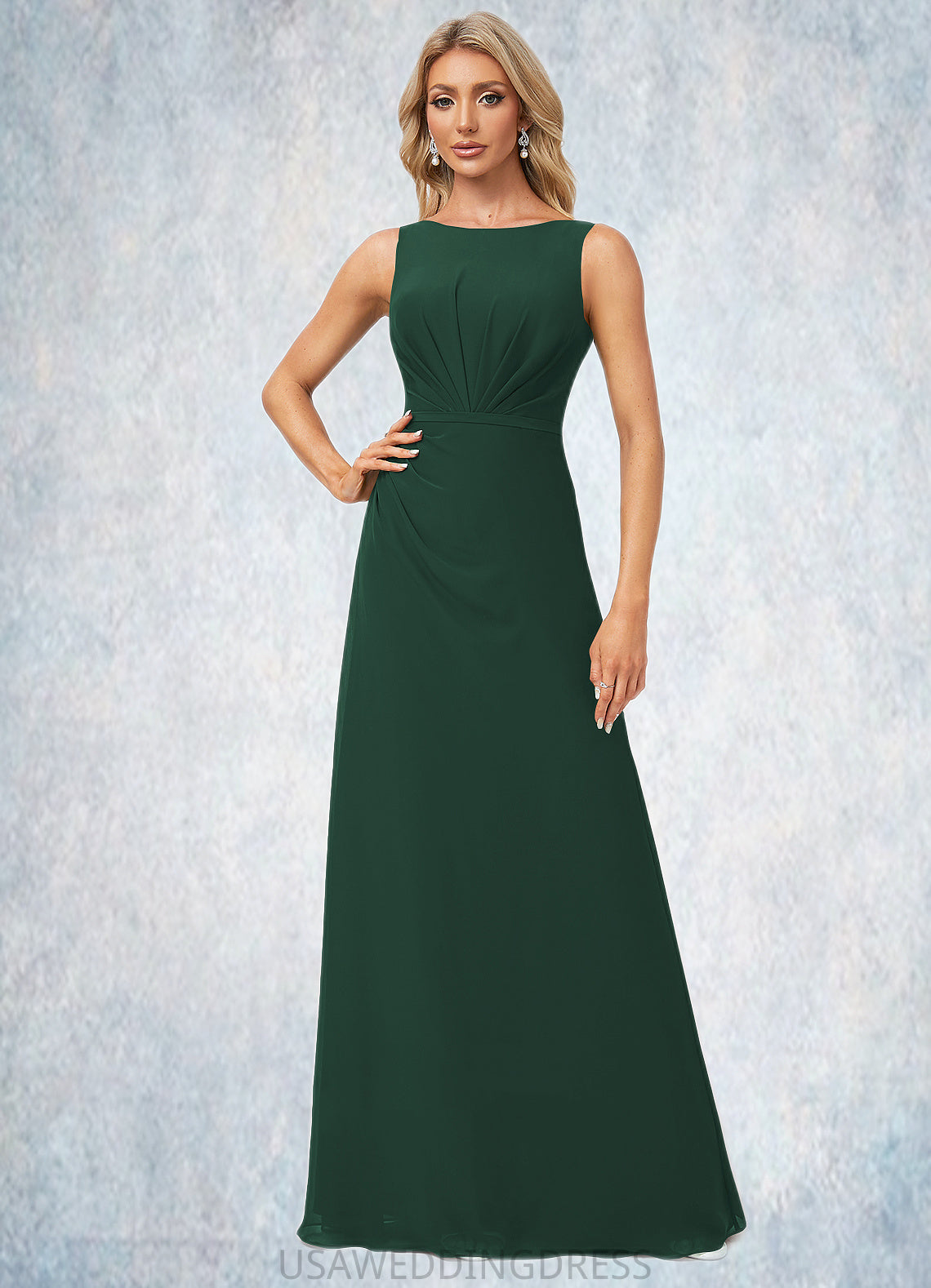 Daniella A-line Boat Neck Floor-Length Chiffon Bridesmaid Dress DSP0022592