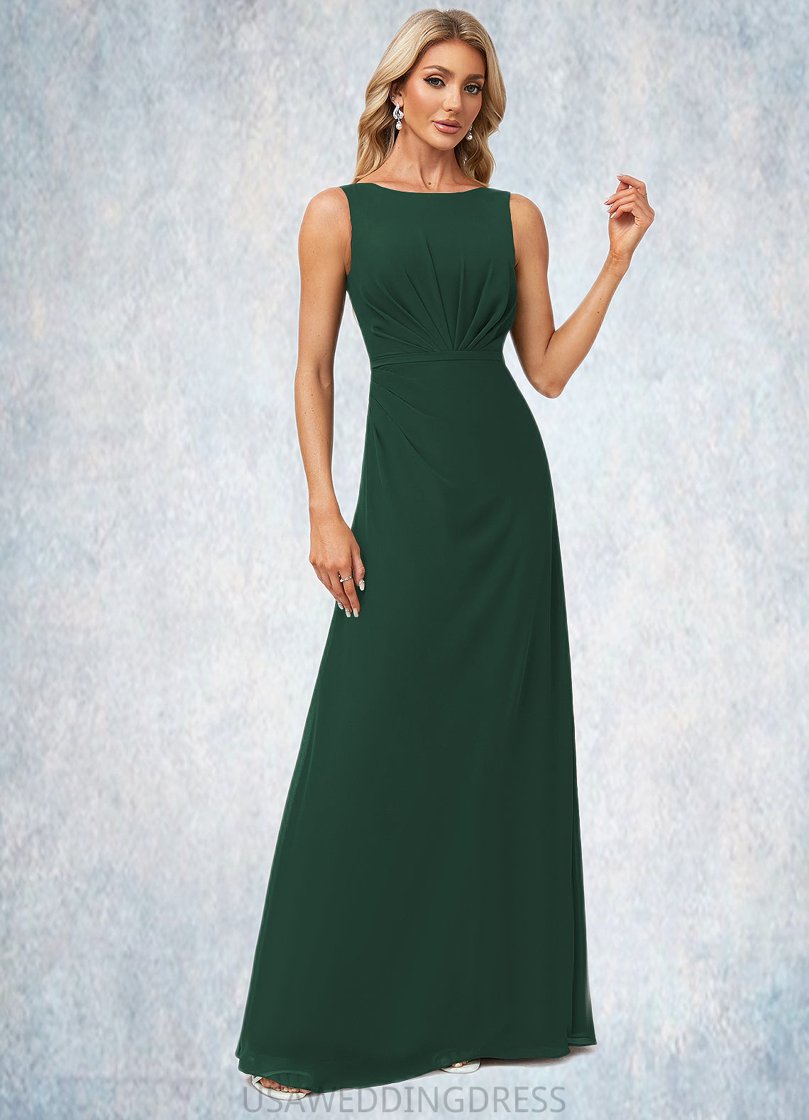 Daniella A-line Boat Neck Floor-Length Chiffon Bridesmaid Dress DSP0022592