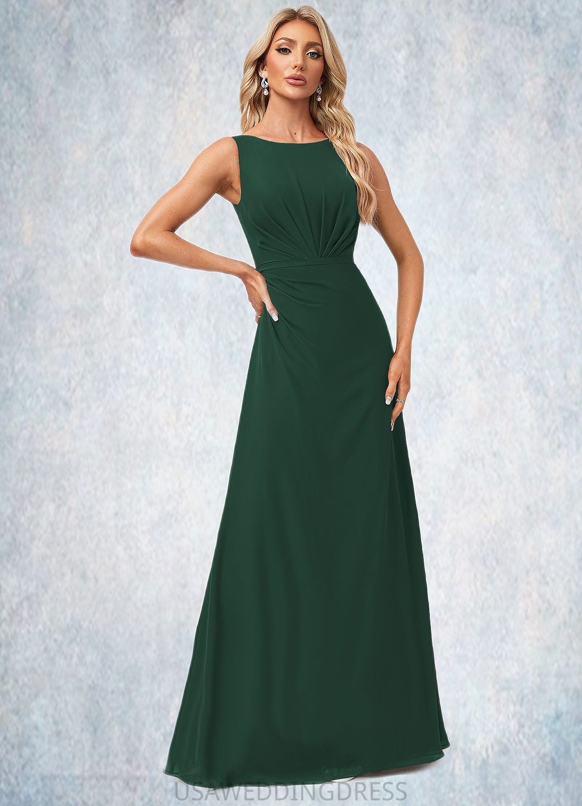 Daniella A-line Boat Neck Floor-Length Chiffon Bridesmaid Dress DSP0022592