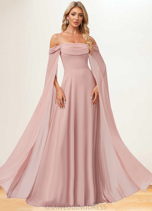 Nylah A-line Cold Shoulder Square Floor-Length Chiffon Bridesmaid Dress With Ruffle DSP0022598