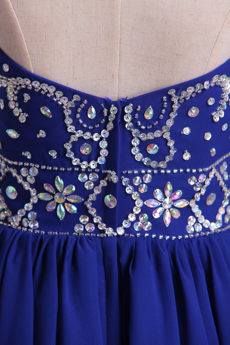 2024 Scoop A Line Dark Royal Blue Homecoming Dresses Beaded Bodice Tulle&Chiffon Short