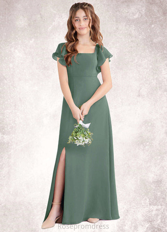 Sasha A-Line Bow Chiffon Floor-Length Junior Bridesmaid Dress Eucalyptus SRSP0022847