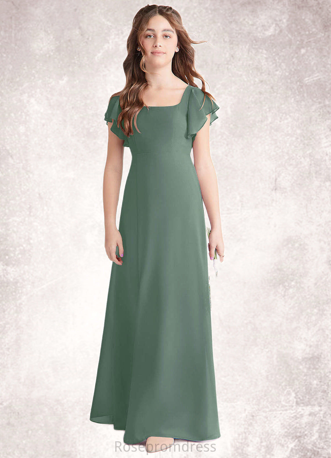 Sasha A-Line Bow Chiffon Floor-Length Junior Bridesmaid Dress Eucalyptus SRSP0022847