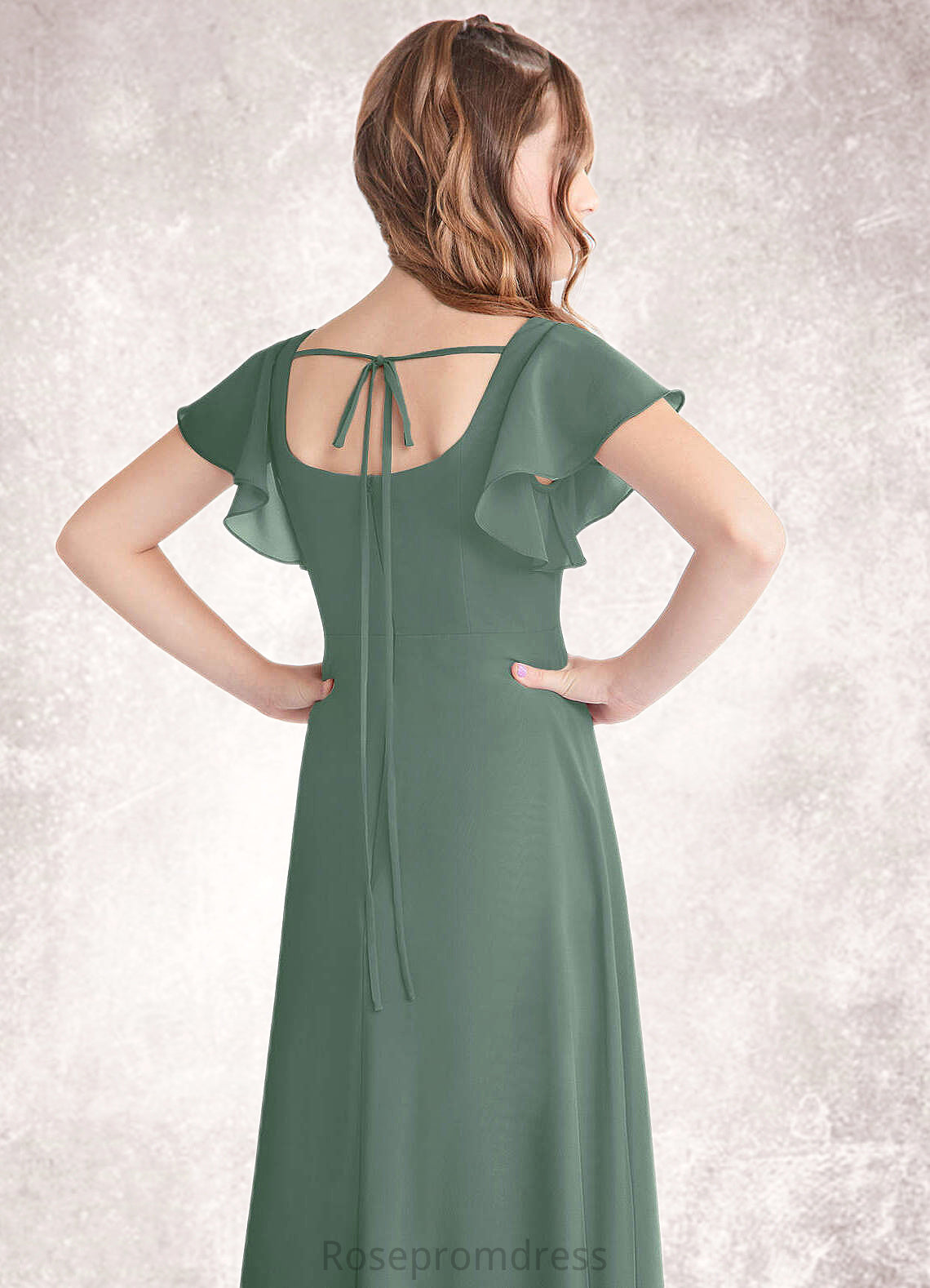 Sasha A-Line Bow Chiffon Floor-Length Junior Bridesmaid Dress Eucalyptus SRSP0022847