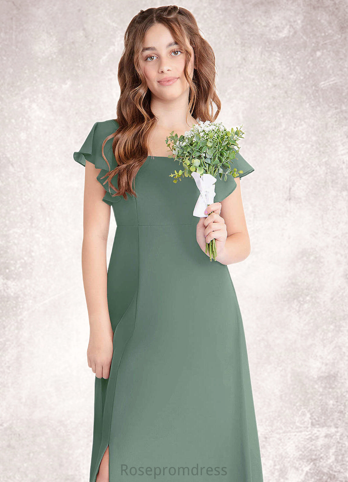 Sasha A-Line Bow Chiffon Floor-Length Junior Bridesmaid Dress Eucalyptus SRSP0022847