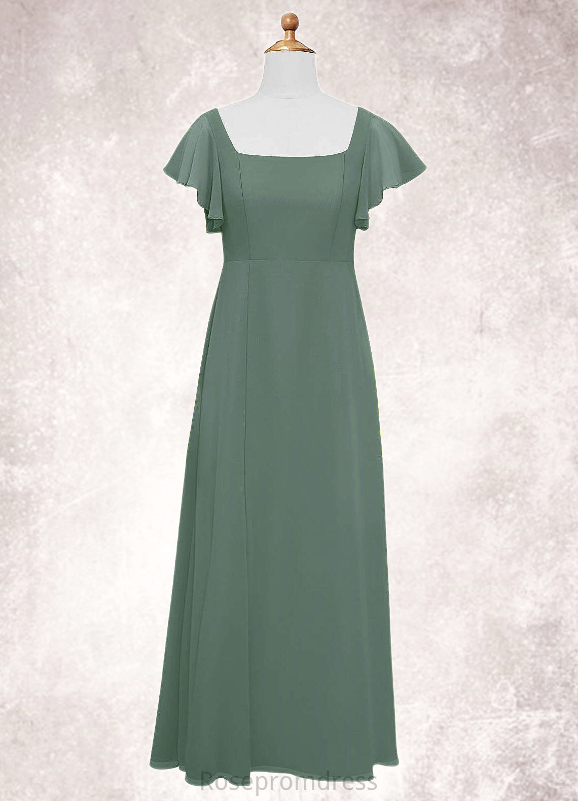 Sasha A-Line Bow Chiffon Floor-Length Junior Bridesmaid Dress Eucalyptus SRSP0022847