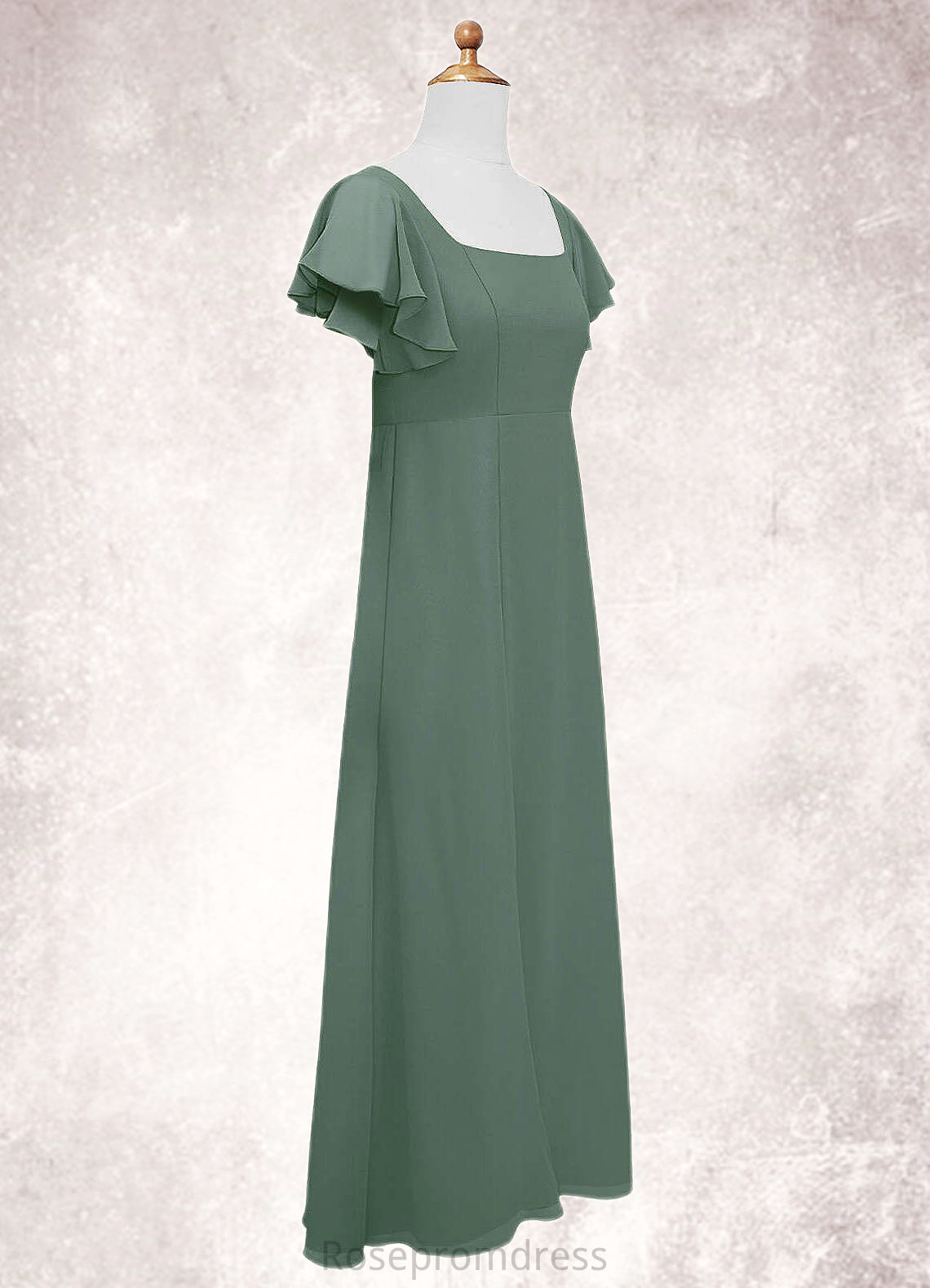 Sasha A-Line Bow Chiffon Floor-Length Junior Bridesmaid Dress Eucalyptus SRSP0022847