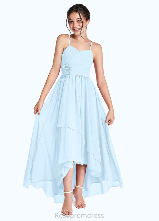 Lara A-Line Ruched Chiffon Asymmetrical Junior Bridesmaid Dress Sky Blue SRSP0022848