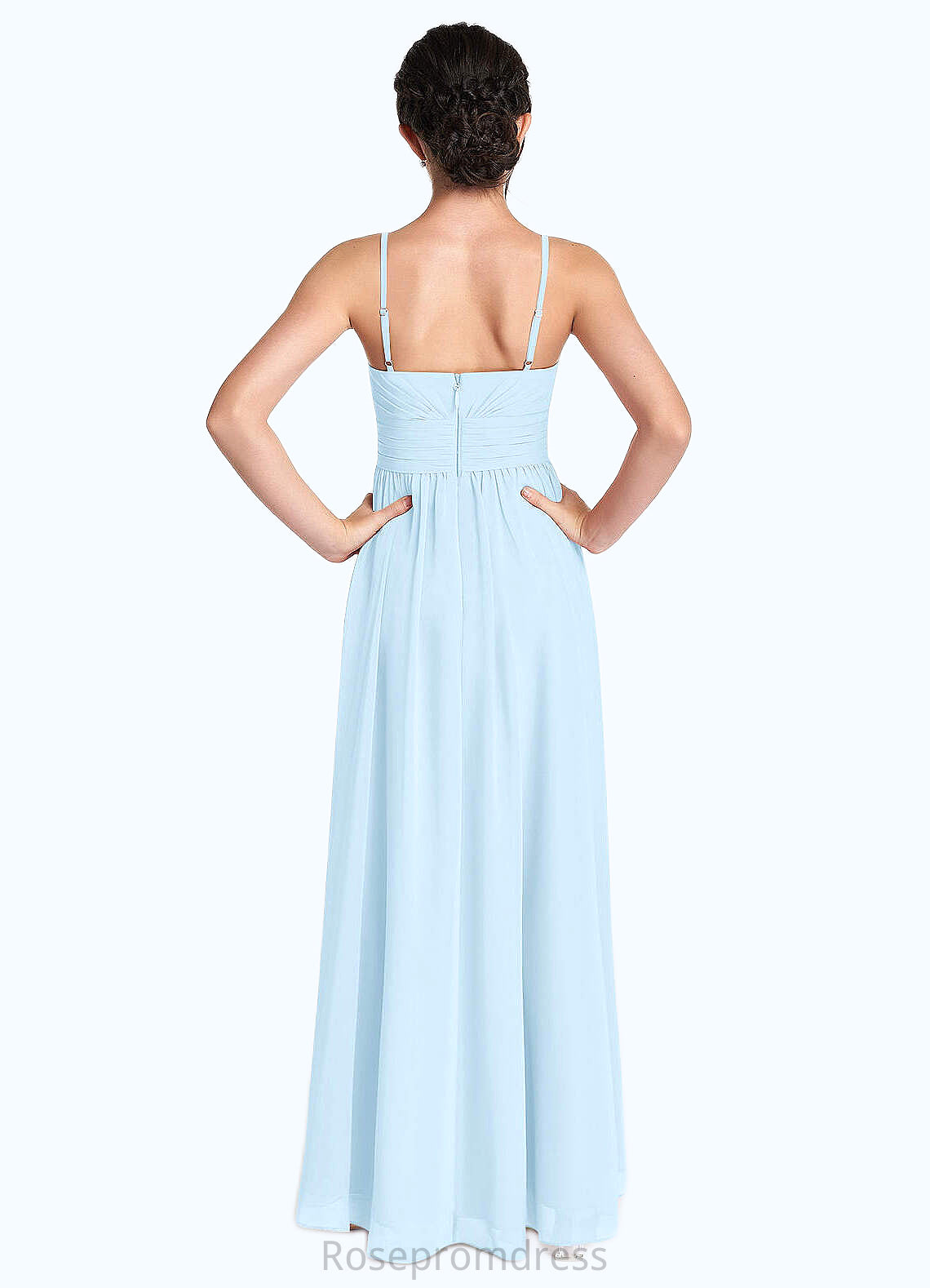 Lara A-Line Ruched Chiffon Asymmetrical Junior Bridesmaid Dress Sky Blue SRSP0022848