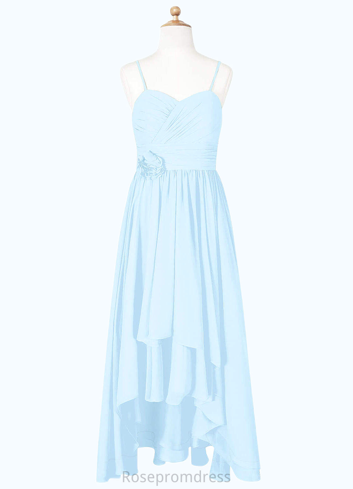 Lara A-Line Ruched Chiffon Asymmetrical Junior Bridesmaid Dress Sky Blue SRSP0022848