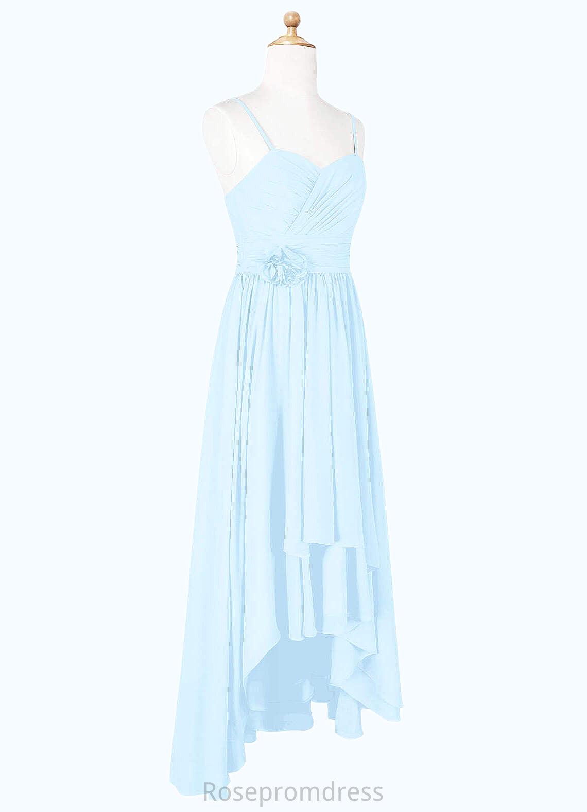 Lara A-Line Ruched Chiffon Asymmetrical Junior Bridesmaid Dress Sky Blue SRSP0022848