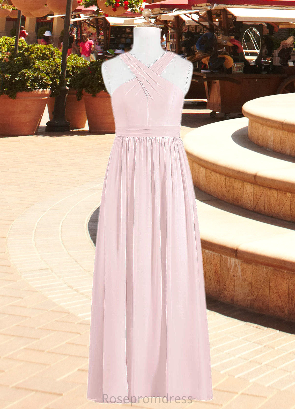 Ellen A-Line Pleated Chiffon Floor-Length Junior Bridesmaid Dress Blushing Pink SRSP0022849