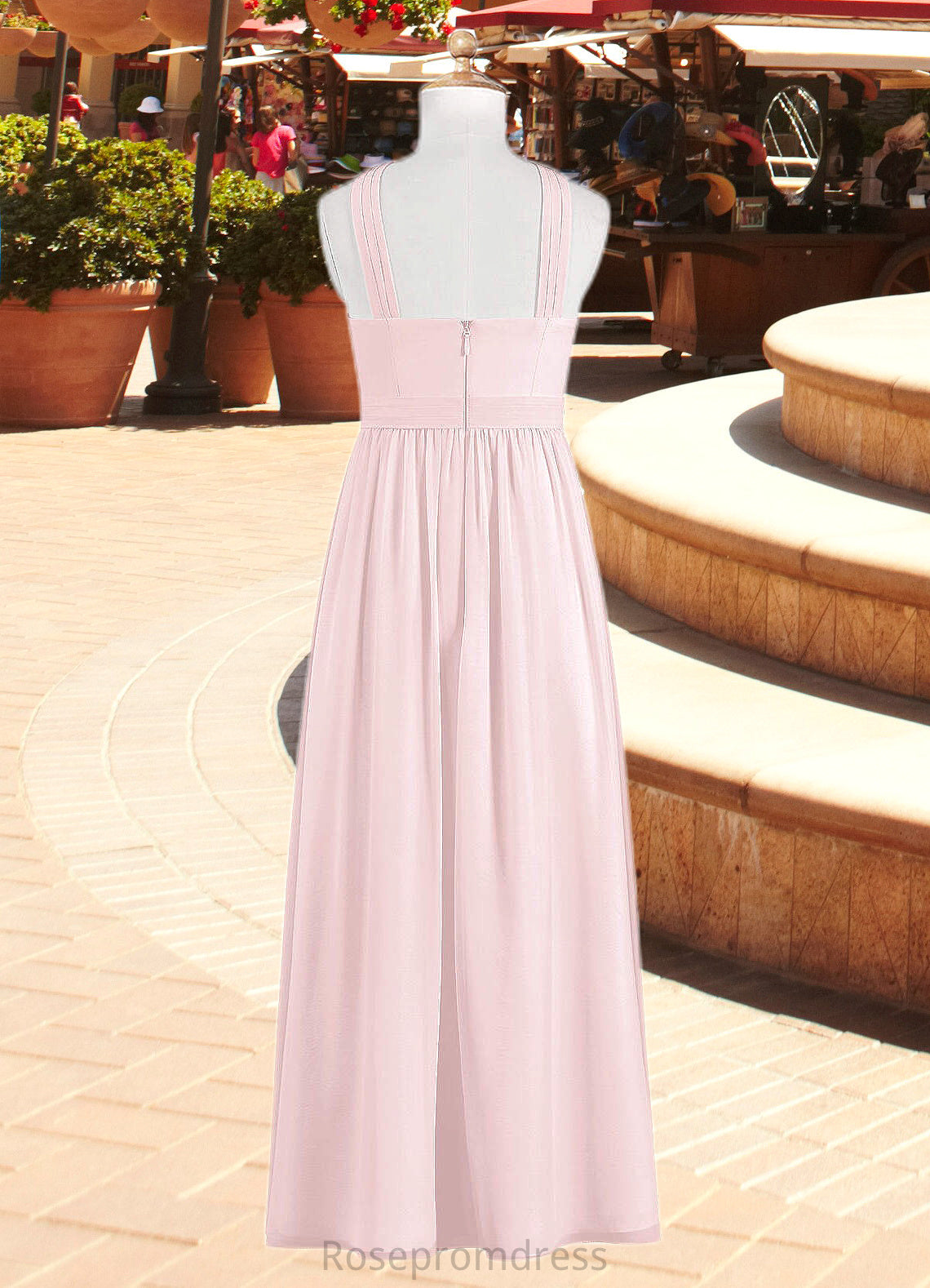 Ellen A-Line Pleated Chiffon Floor-Length Junior Bridesmaid Dress Blushing Pink SRSP0022849