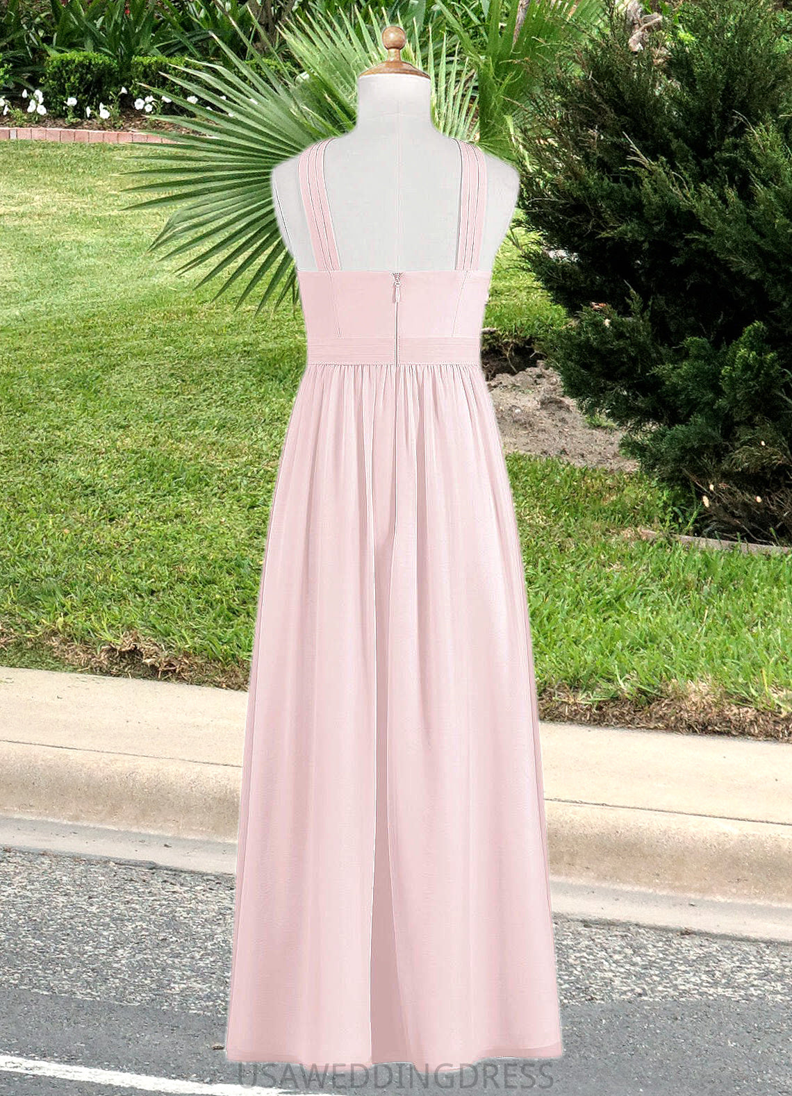 Bianca A-Line Pleated Chiffon Floor-Length Junior Bridesmaid Dress Blushing Pink DSP0022849