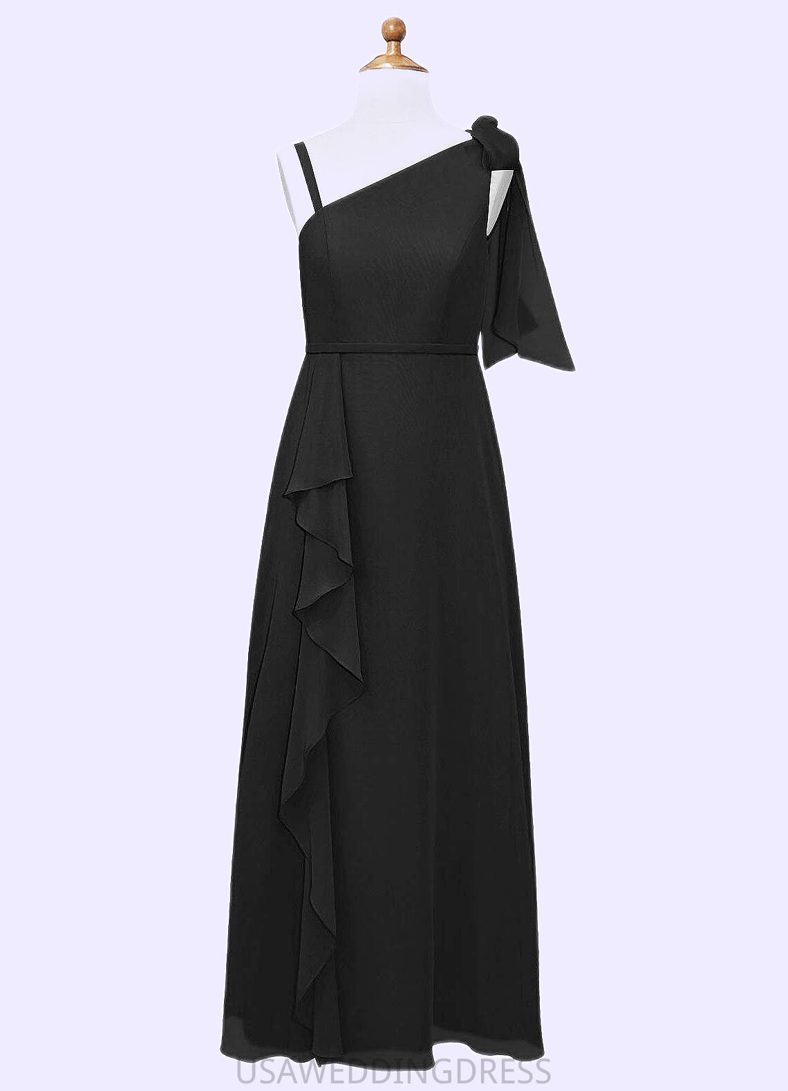 Brynlee A-Line Bow Chiffon Floor-Length Junior Bridesmaid Dress black DSP0022850