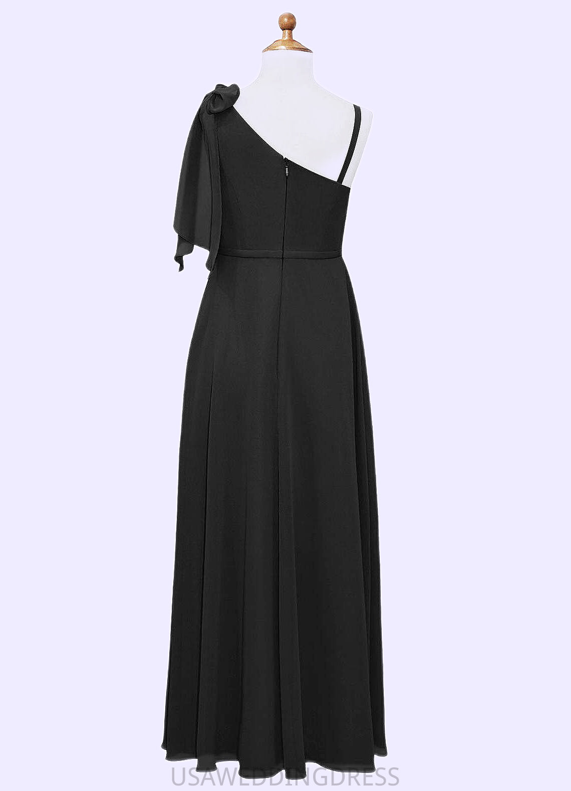 Brynlee A-Line Bow Chiffon Floor-Length Junior Bridesmaid Dress black DSP0022850