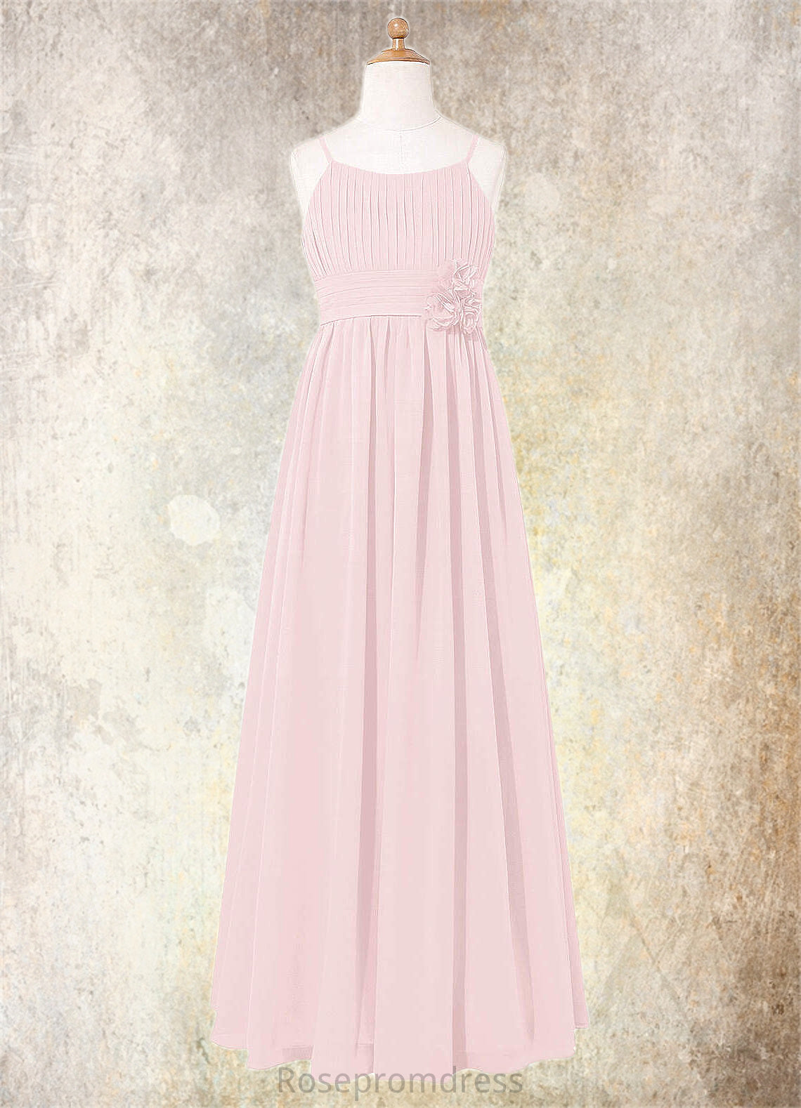 Shaniya A-Line Floral Chiffon Floor-Length Junior Bridesmaid Dress Blushing Pink SRSP0022851