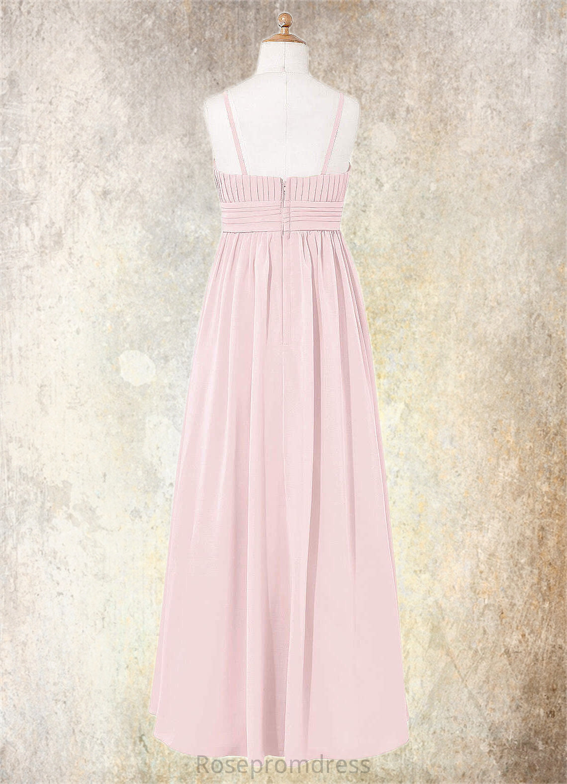 Shaniya A-Line Floral Chiffon Floor-Length Junior Bridesmaid Dress Blushing Pink SRSP0022851