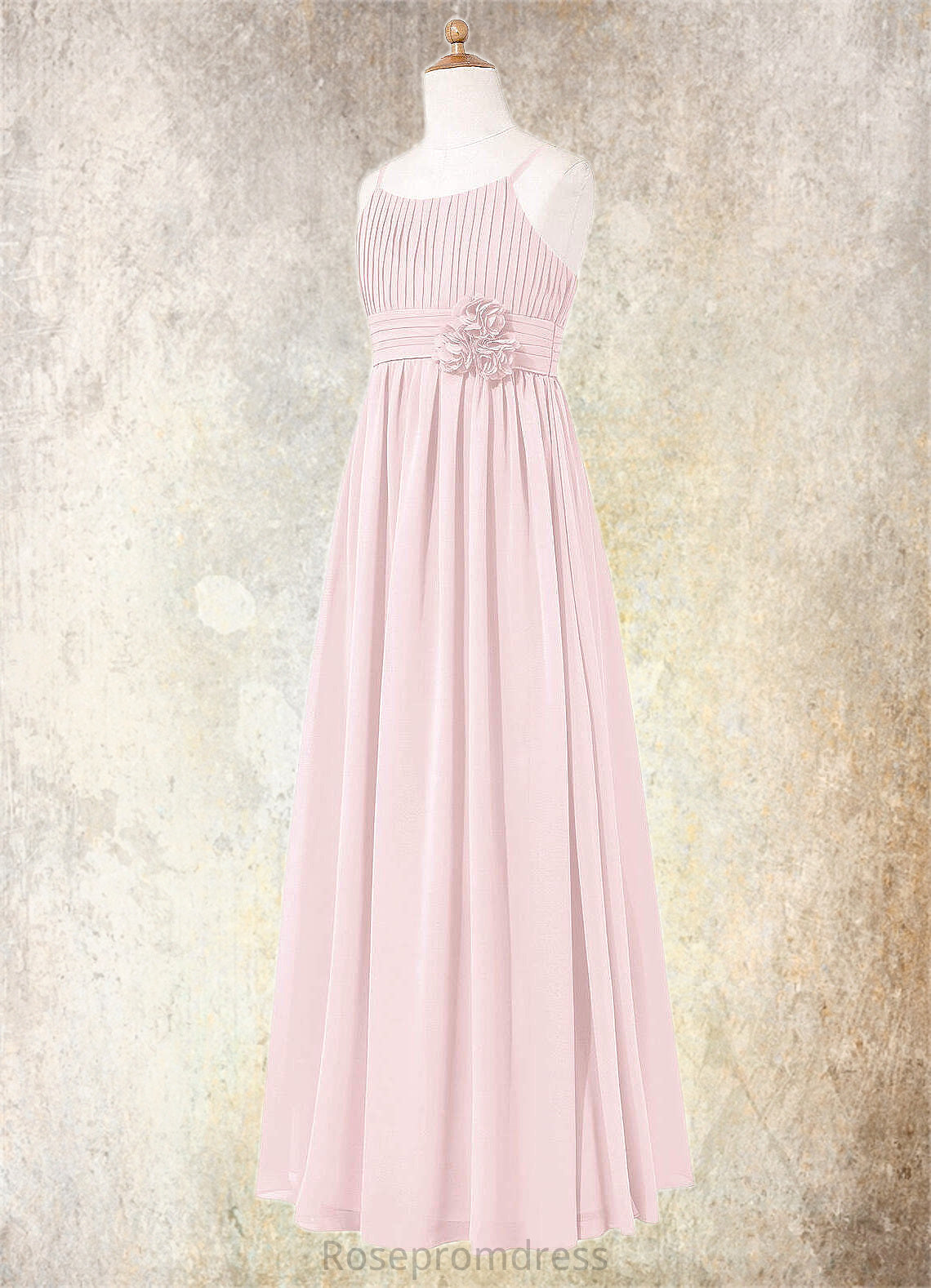 Shaniya A-Line Floral Chiffon Floor-Length Junior Bridesmaid Dress Blushing Pink SRSP0022851