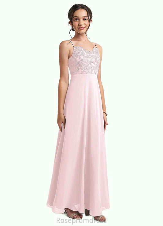 Gill A-Line Lace Chiffon Floor-Length Junior Bridesmaid Dress Blushing Pink SRSP0022853