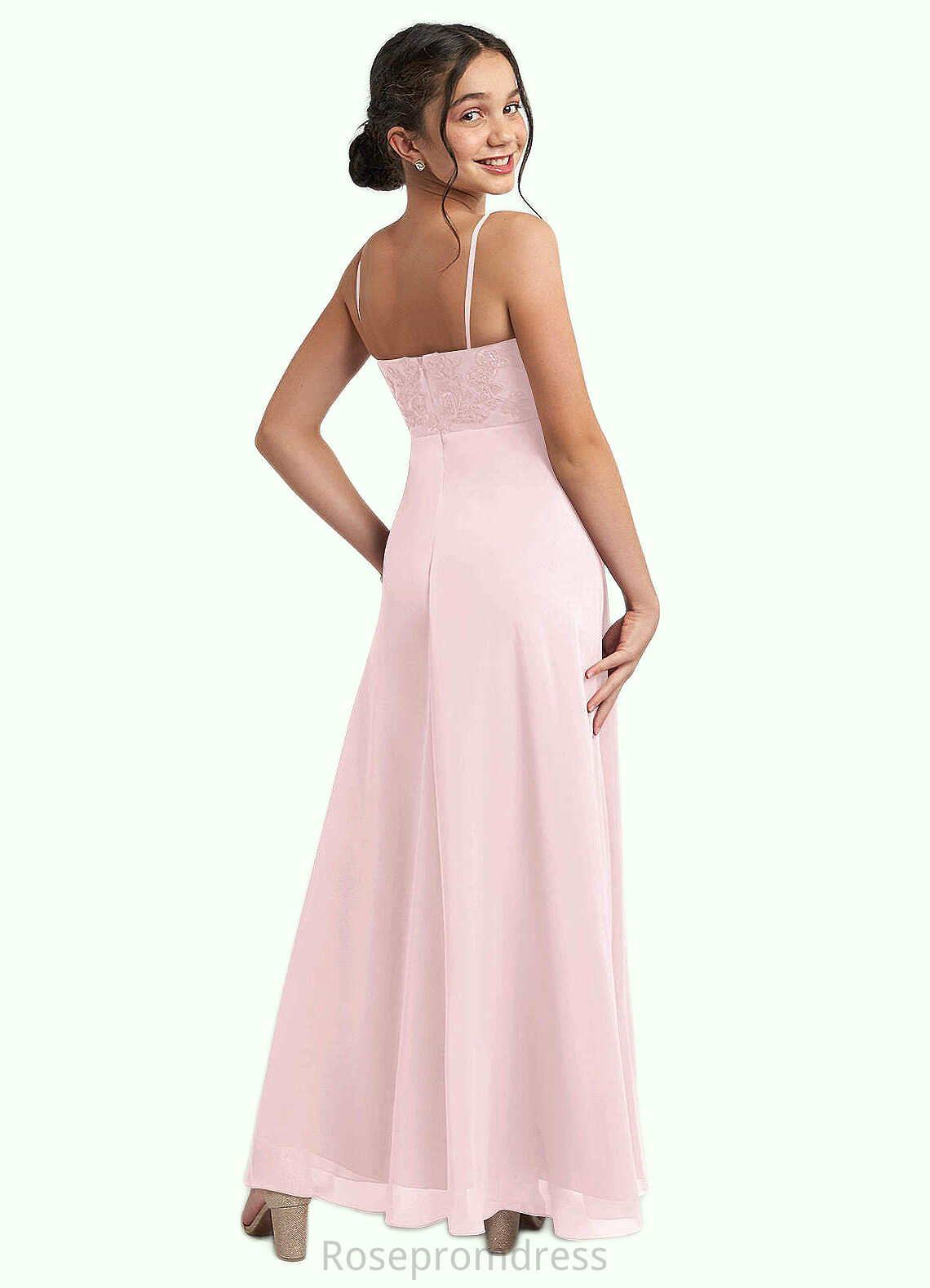 Gill A-Line Lace Chiffon Floor-Length Junior Bridesmaid Dress Blushing Pink SRSP0022853