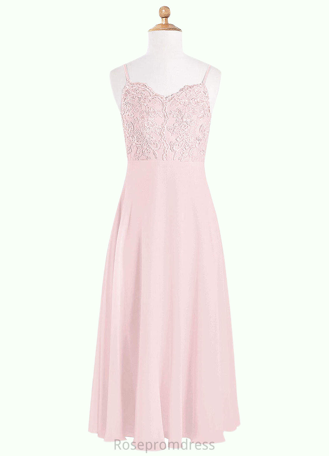 Gill A-Line Lace Chiffon Floor-Length Junior Bridesmaid Dress Blushing Pink SRSP0022853