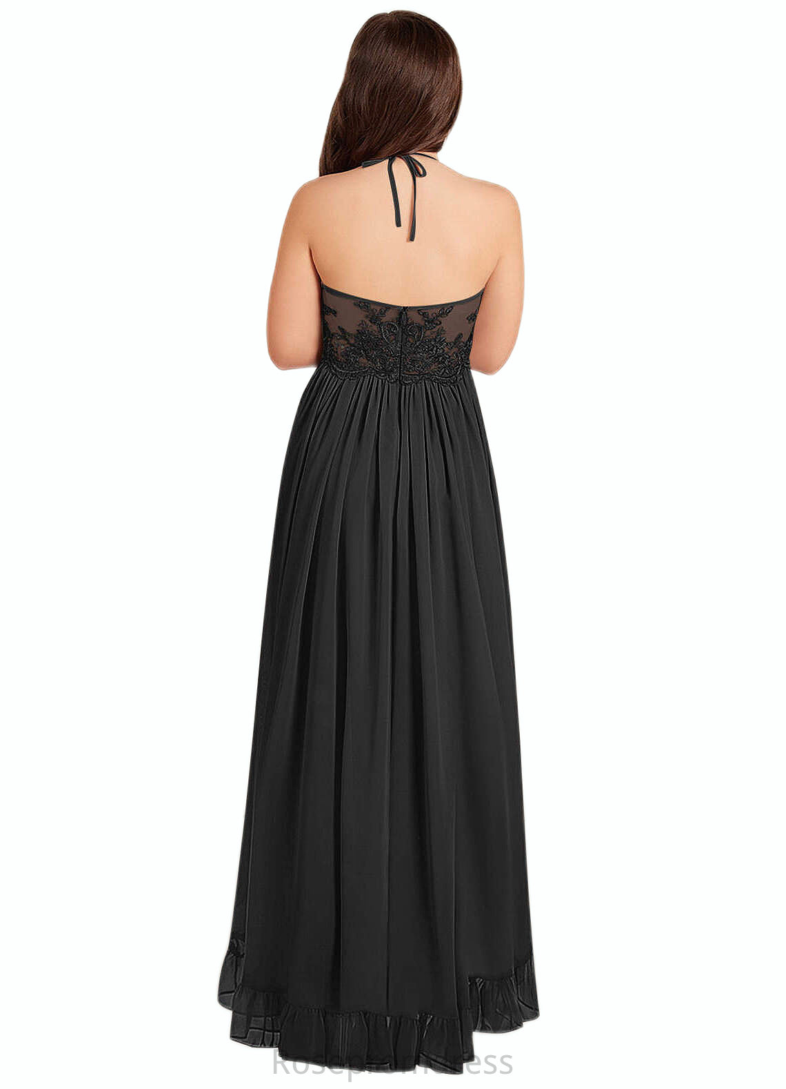 Laylah A-Line Lace Chiffon Asymmetrical Junior Bridesmaid Dress black SRSP0022855