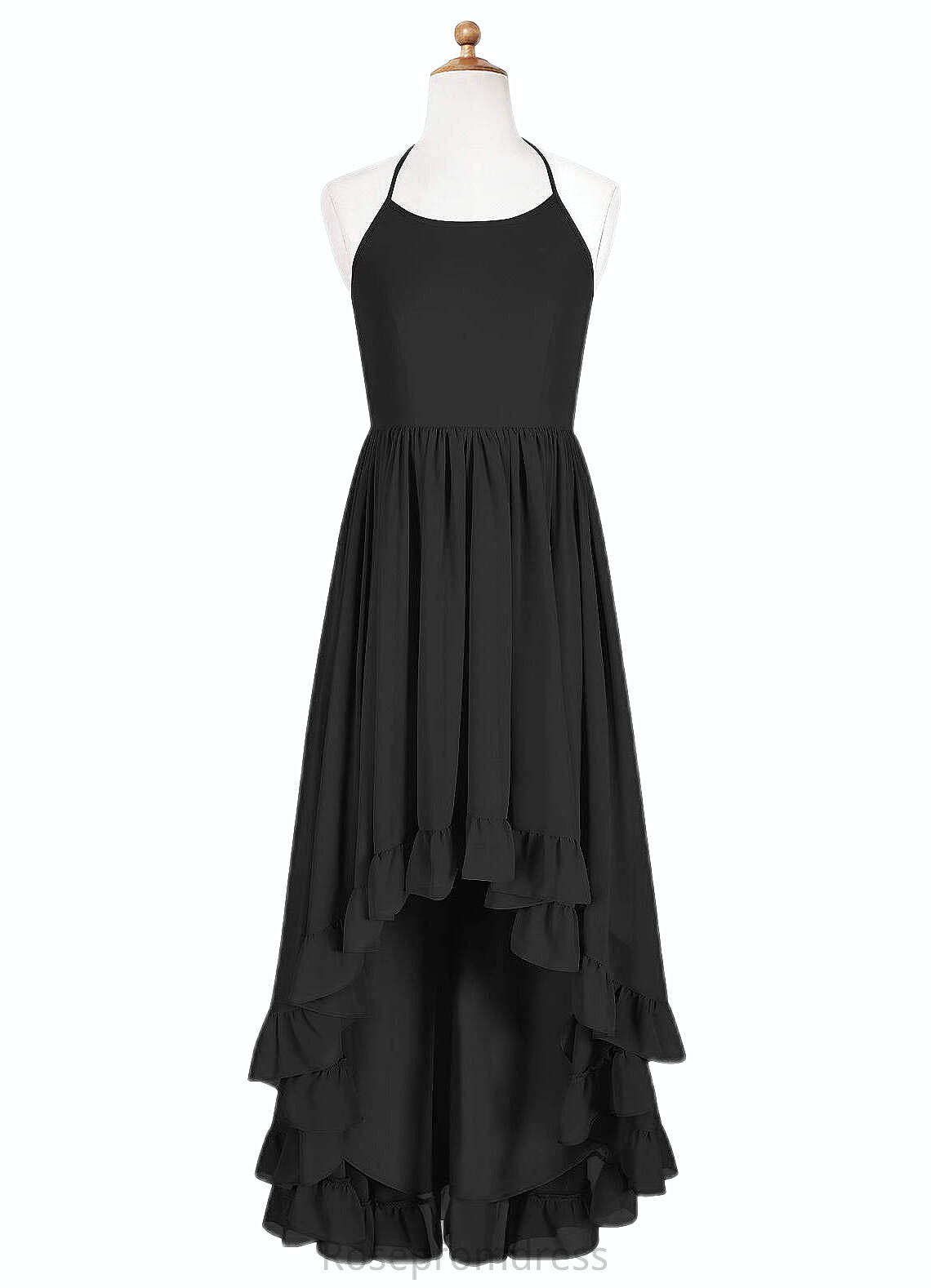 Laylah A-Line Lace Chiffon Asymmetrical Junior Bridesmaid Dress black SRSP0022855