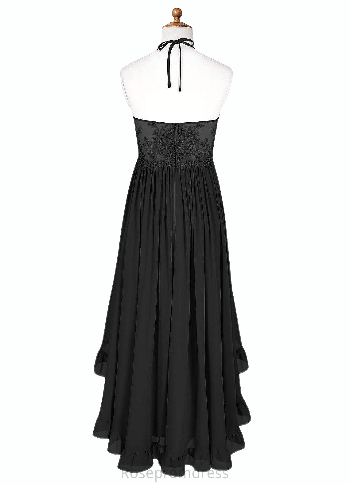 Laylah A-Line Lace Chiffon Asymmetrical Junior Bridesmaid Dress black SRSP0022855