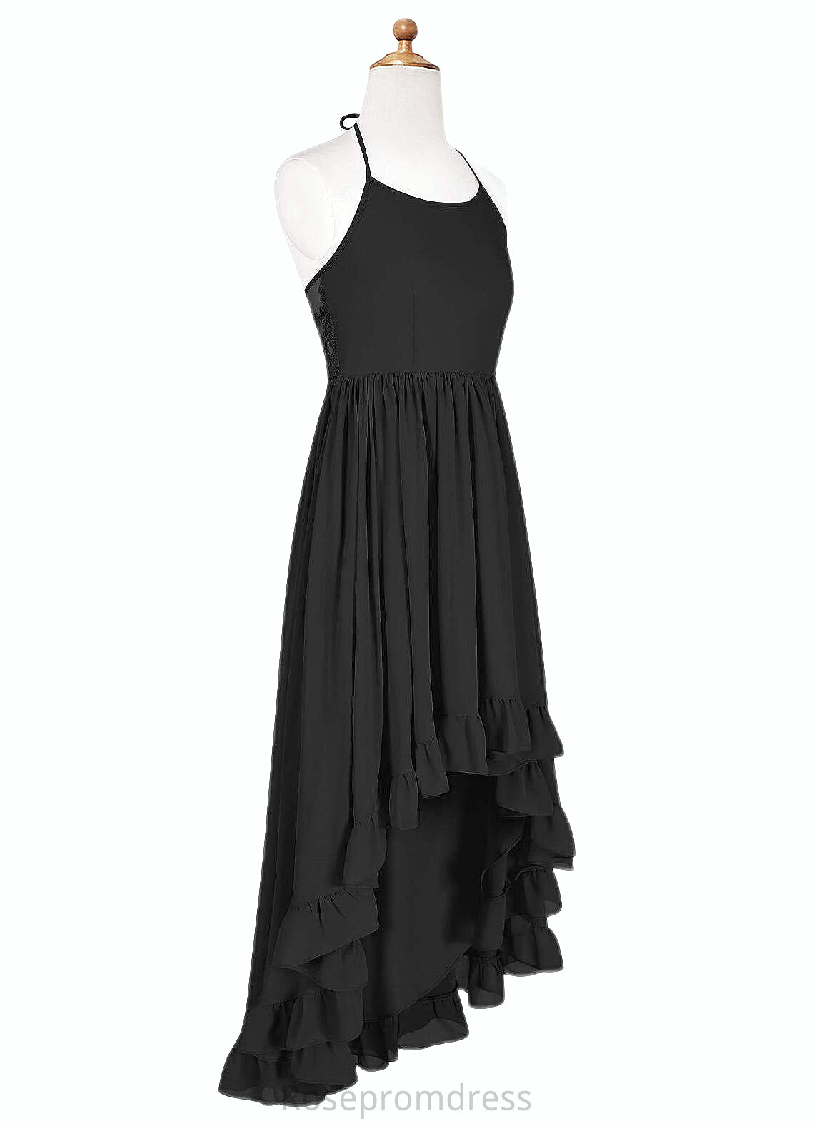 Laylah A-Line Lace Chiffon Asymmetrical Junior Bridesmaid Dress black SRSP0022855