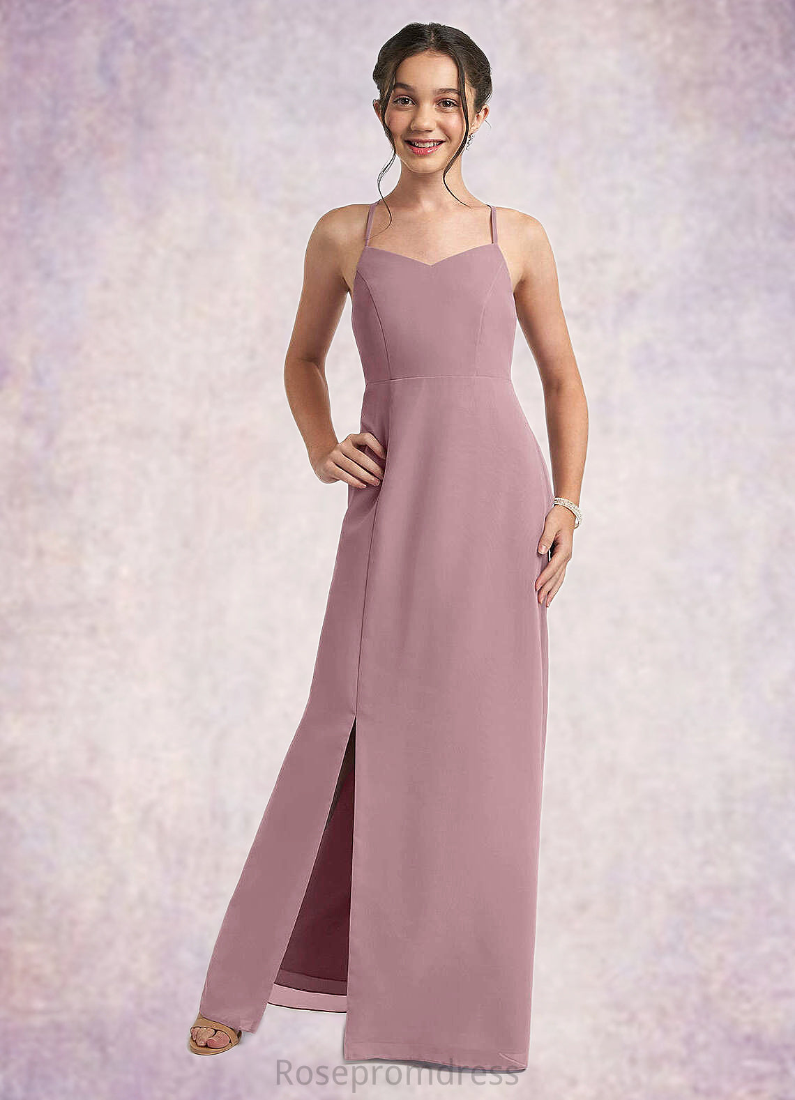 Taryn A-Line Chiffon Floor-Length Junior Bridesmaid Dress dusty rose SRSP0022856