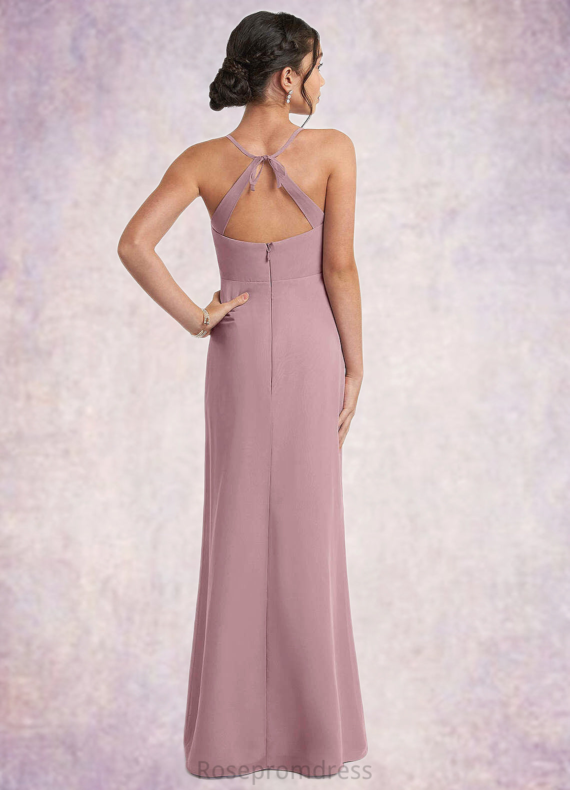 Taryn A-Line Chiffon Floor-Length Junior Bridesmaid Dress dusty rose SRSP0022856