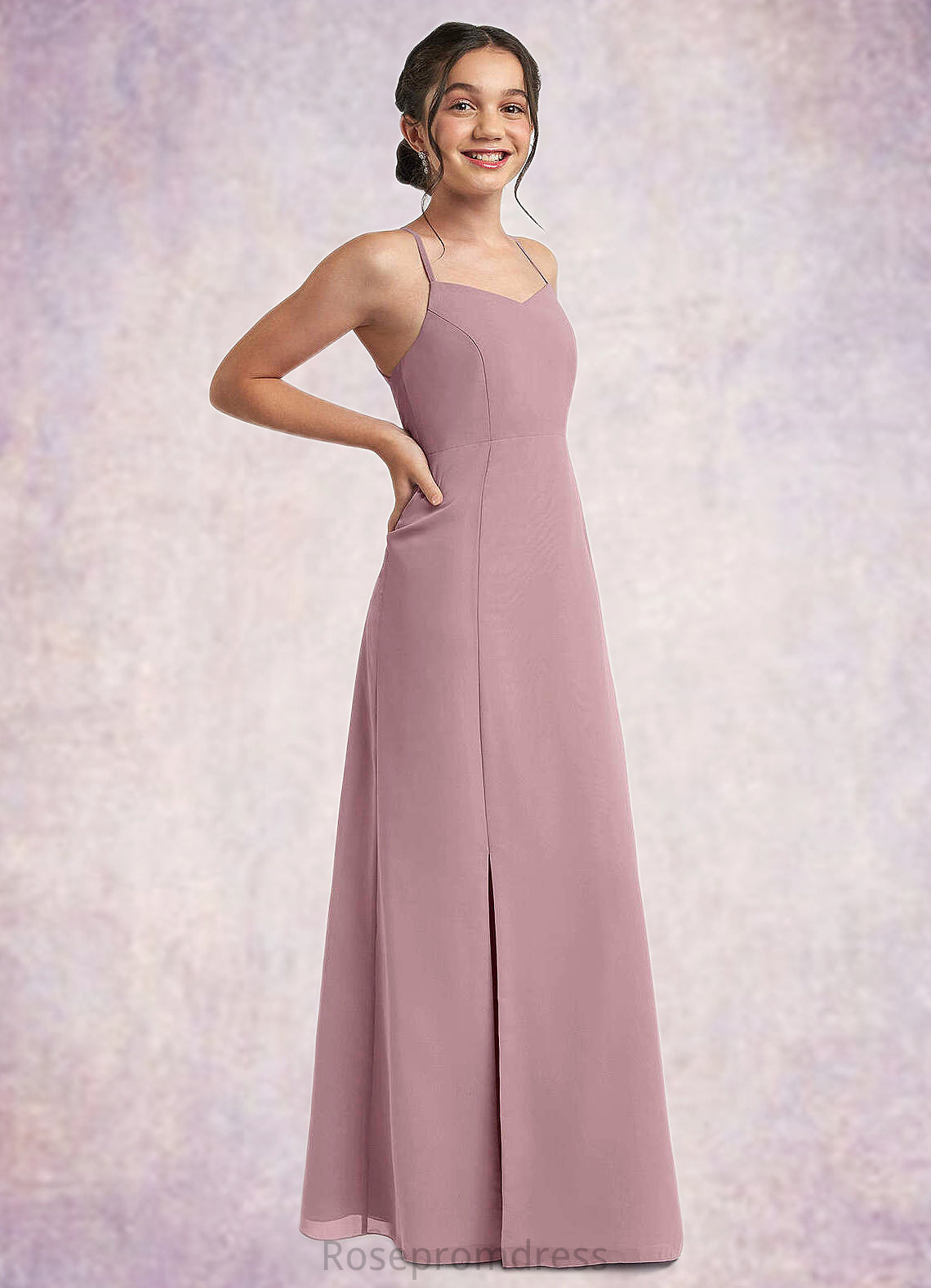 Taryn A-Line Chiffon Floor-Length Junior Bridesmaid Dress dusty rose SRSP0022856