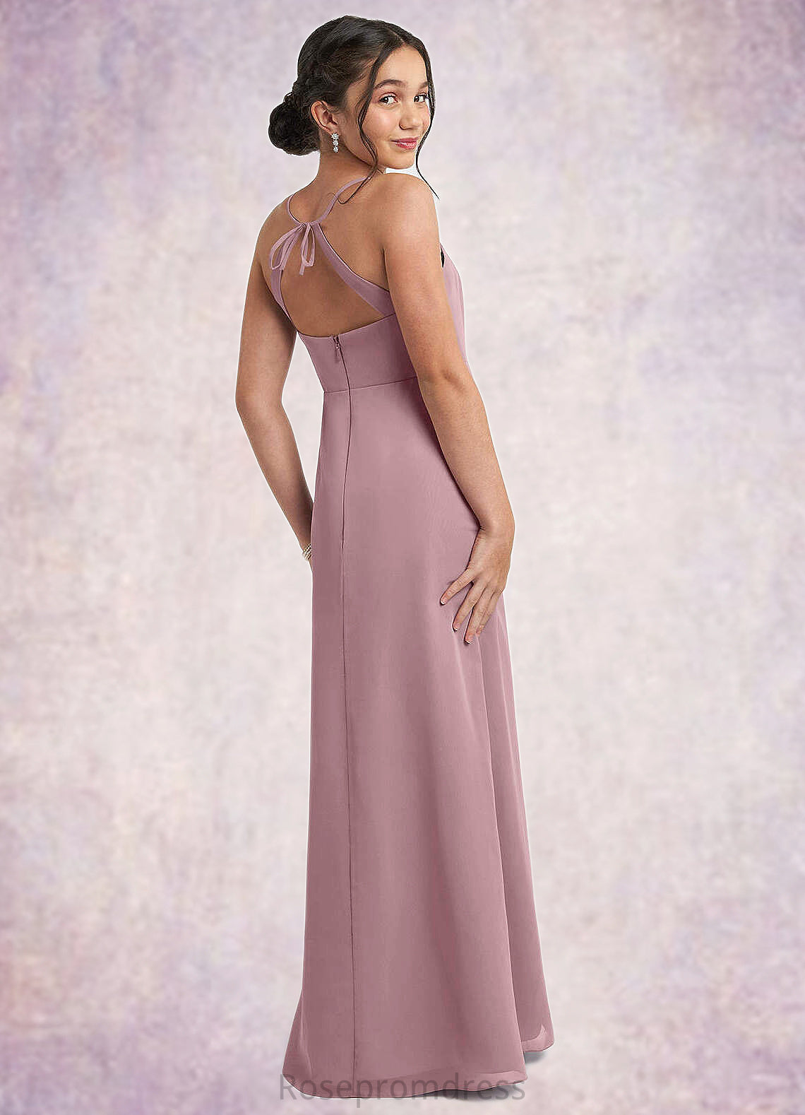 Taryn A-Line Chiffon Floor-Length Junior Bridesmaid Dress dusty rose SRSP0022856