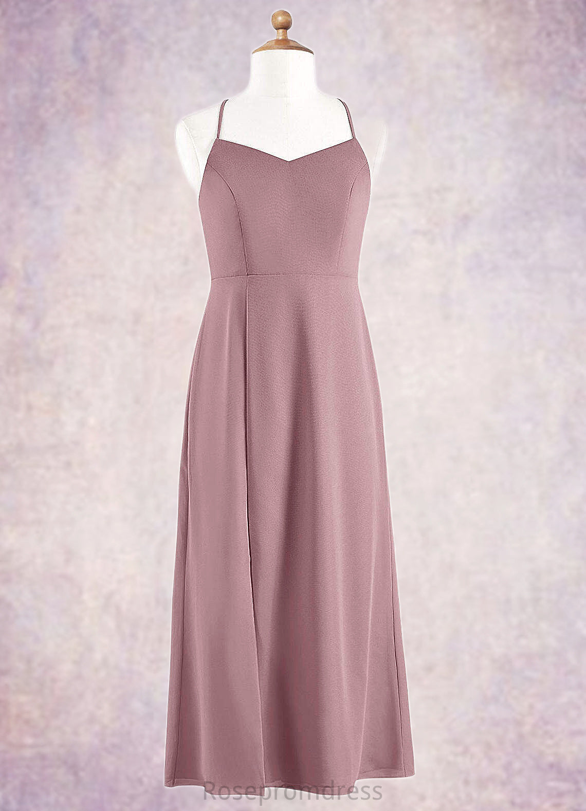 Taryn A-Line Chiffon Floor-Length Junior Bridesmaid Dress dusty rose SRSP0022856