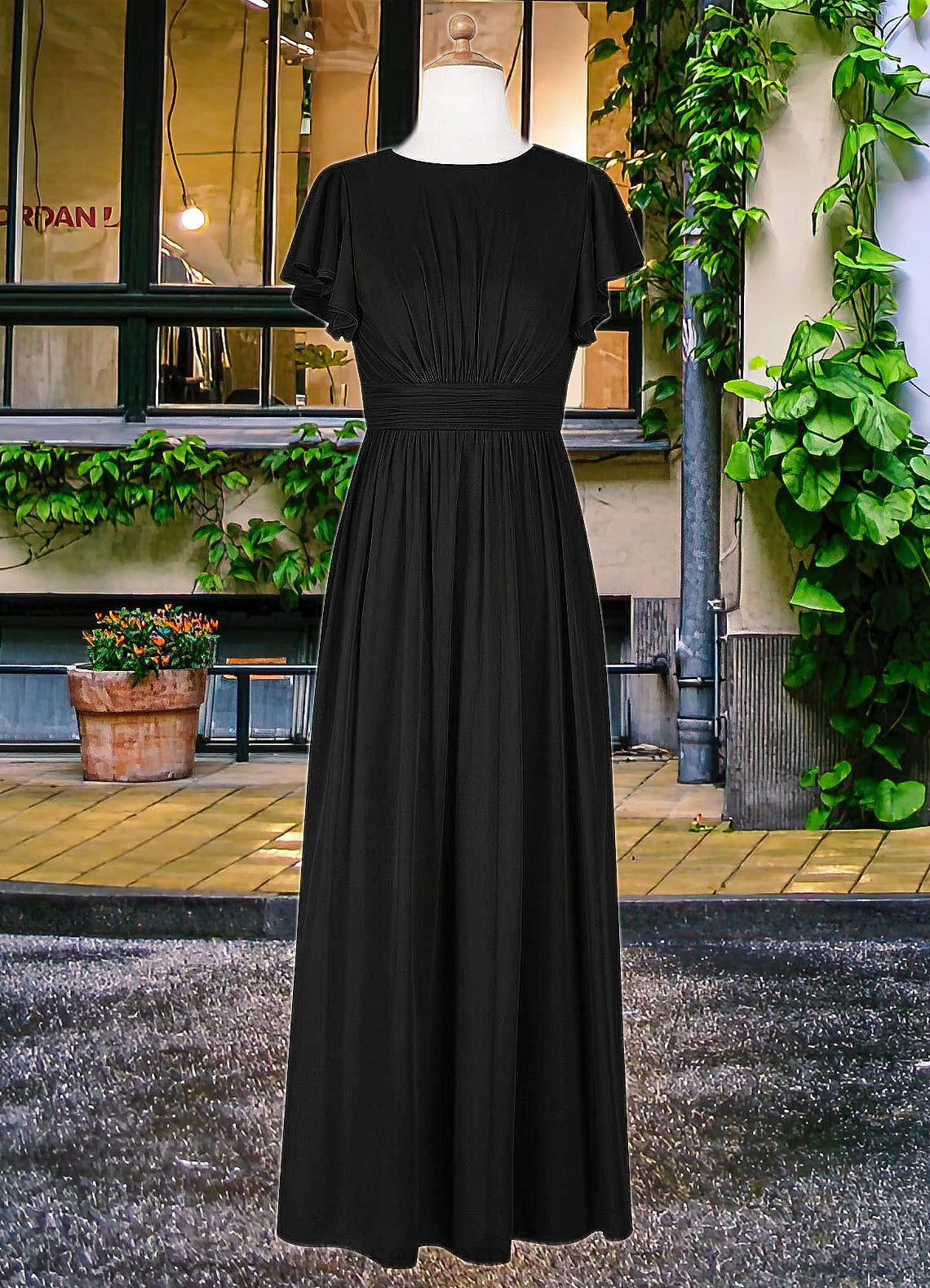 Tiana A-Line Ruched Mesh Floor-Length Junior Bridesmaid Dress black SRSP0022857