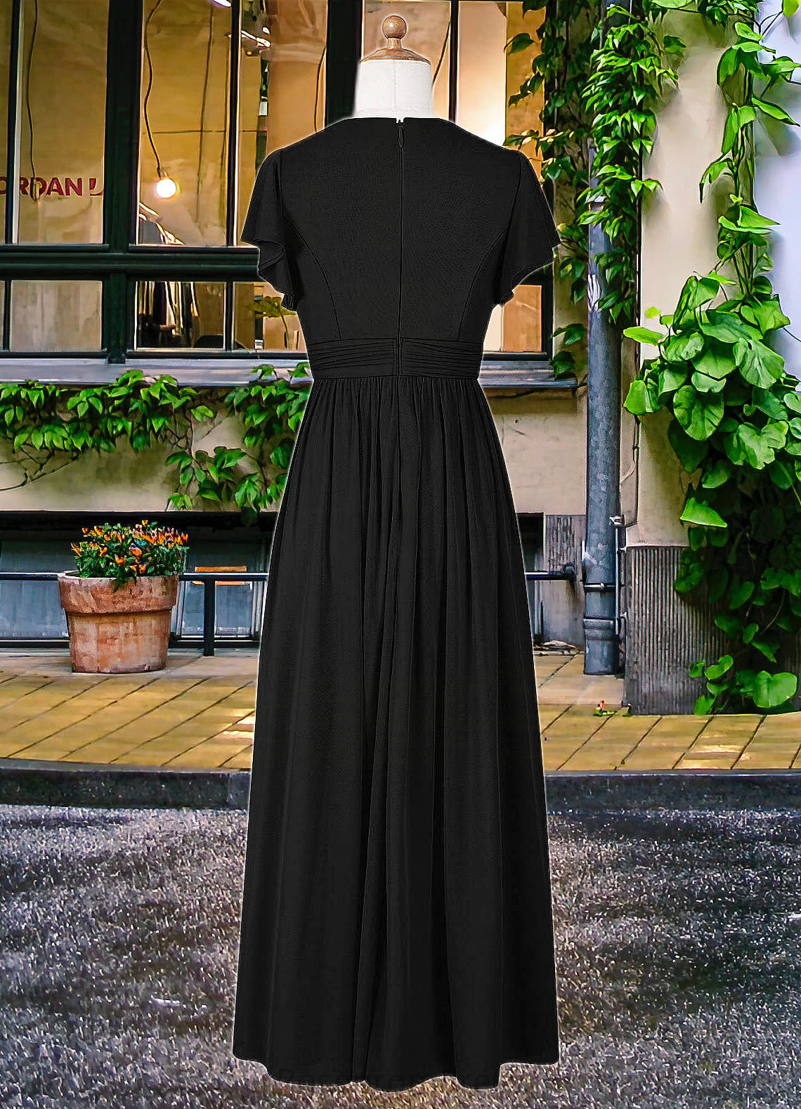 Tiana A-Line Ruched Mesh Floor-Length Junior Bridesmaid Dress black SRSP0022857