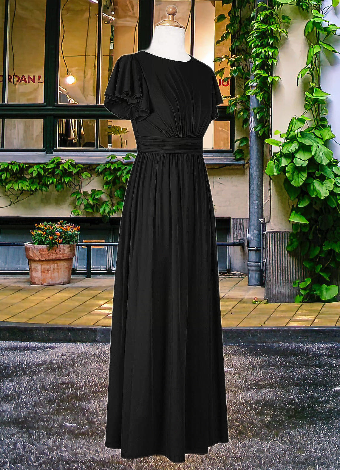 Tiana A-Line Ruched Mesh Floor-Length Junior Bridesmaid Dress black SRSP0022857