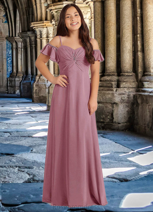 Nora A-Line Off the Shoulder Chiffon Floor-Length Junior Bridesmaid Dress Vintage Mauve SRSP0022859