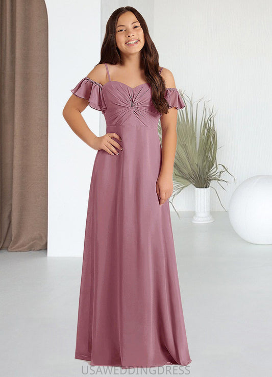 Kara A-Line Off the Shoulder Chiffon Floor-Length Junior Bridesmaid Dress Vintage Mauve DSP0022859