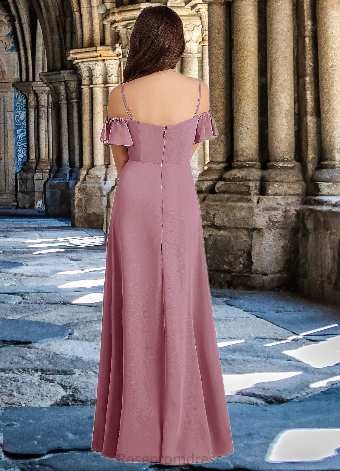 Nora A-Line Off the Shoulder Chiffon Floor-Length Junior Bridesmaid Dress Vintage Mauve SRSP0022859